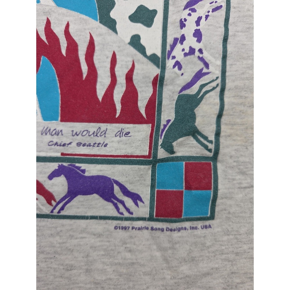 Vtg 1997‎ Prairie Song Graphic T-Shirt Horse Native American Western Gray Size L - Picture 3 of 11